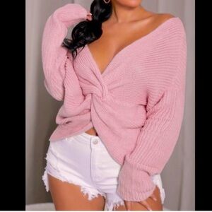Rare Twisted Loose V Neck Reversible off shoulders Rib Knit 🧶 knitted Sweater